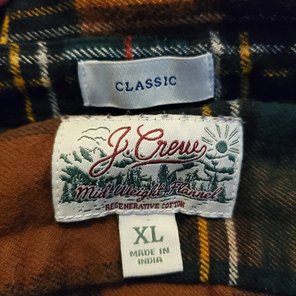 J. Crew Flannel Shirt Men XL Brown Midweight Regenerative Cotton Classic‎ Work